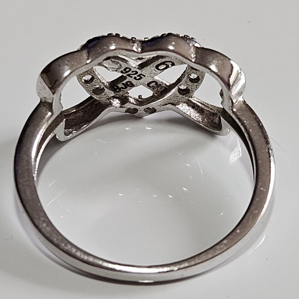 Vintage Bijoux Sterling Triple Hearts Infinity Knot CZ Ring Size 6 I Love You - Picture 7 of 12